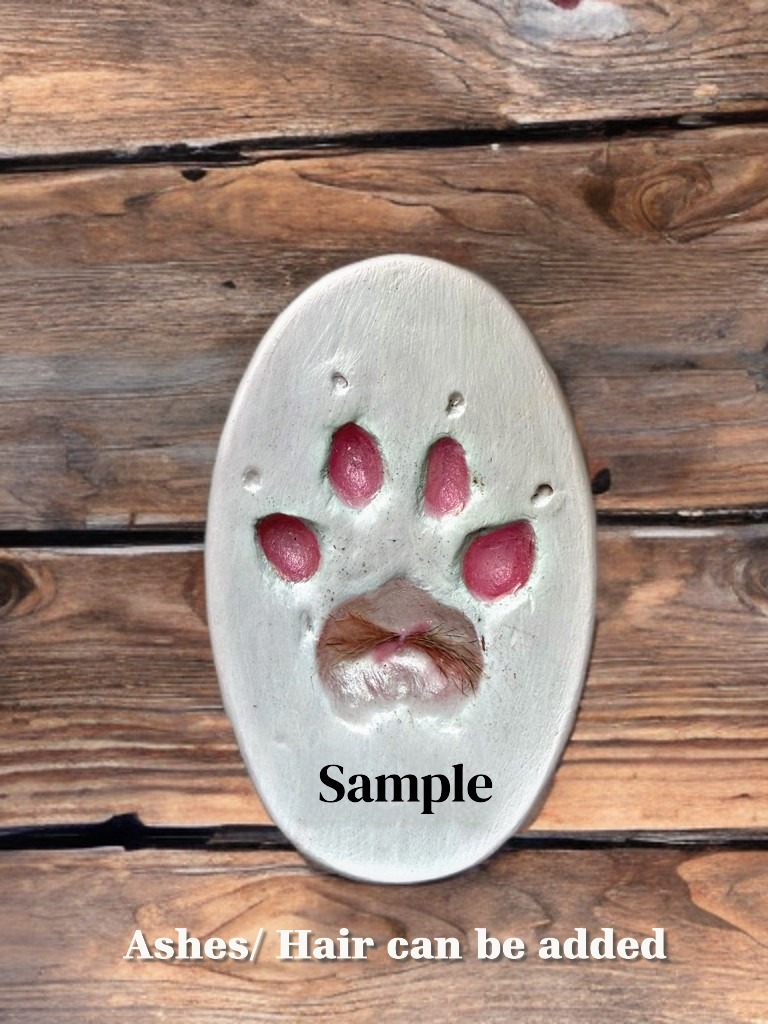 White Paw Print with engraving and ashes/ Hair